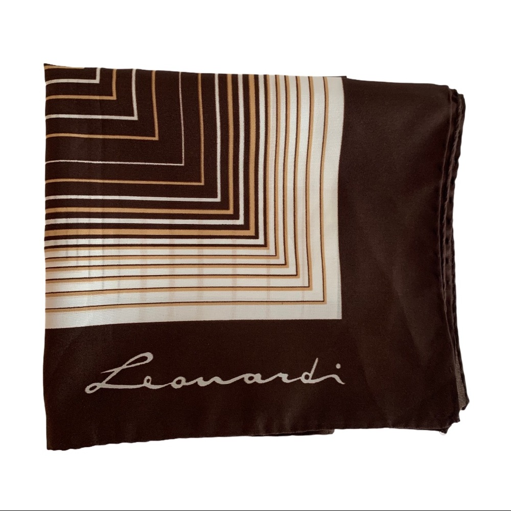 Vintage Leonardi Geometric Square Scarf Ivory 30"x30" - Picture 1 of 8